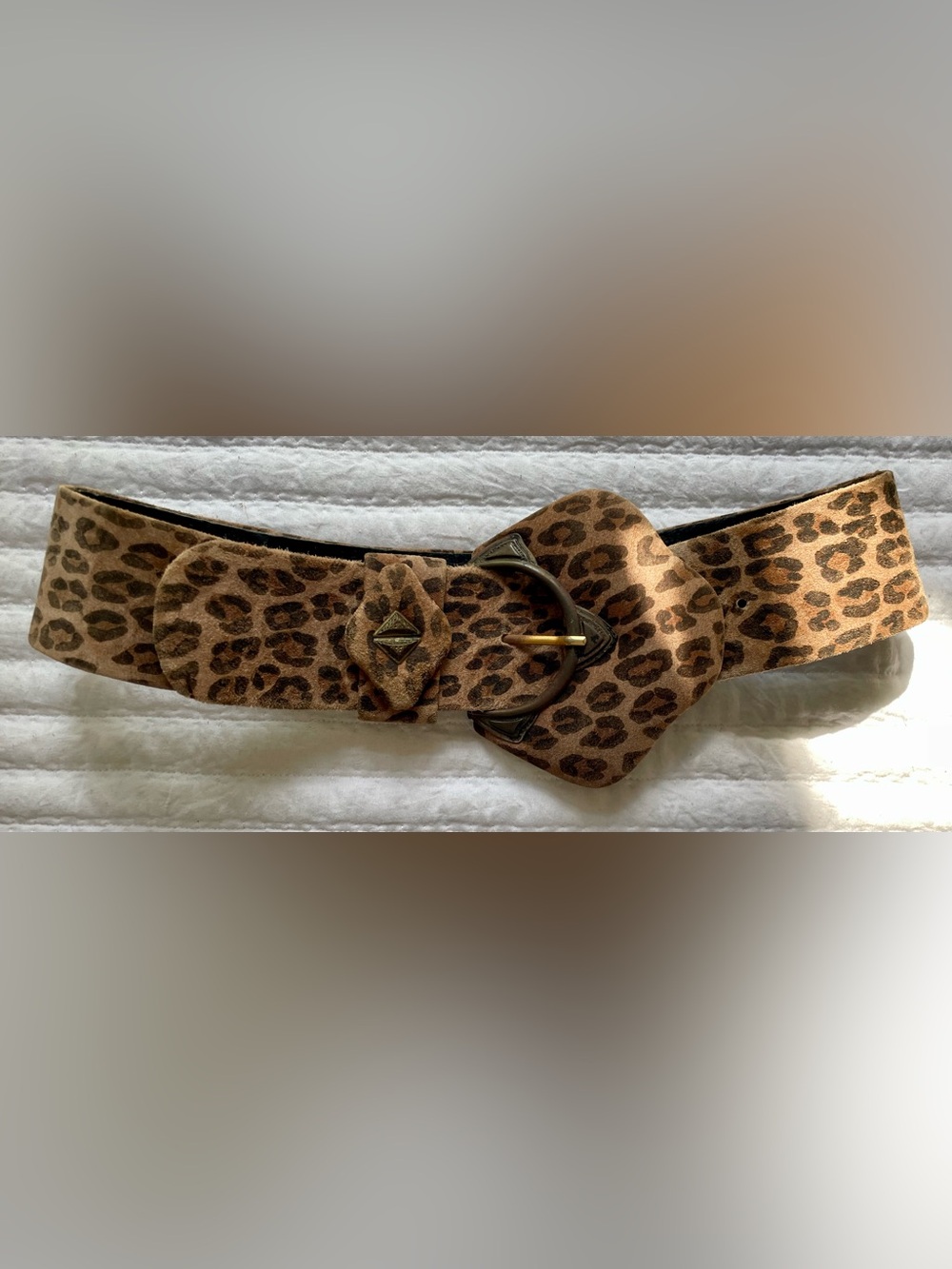 Vintage Nina Arjani Genuine Leather Leopard Print Wide Belt